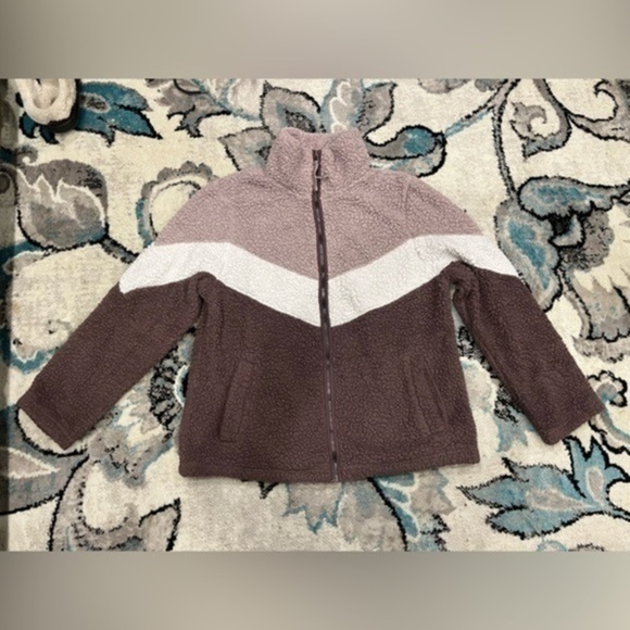 Cozy Sherpa Women Fleece Zip Up Jacket Stand Up Collar Fuzzy sweater Sz Large - Picture 1 of 3